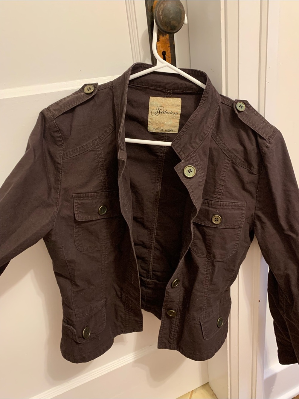 Seduction Women's Military-Style Field Jacket in Dark Brown
